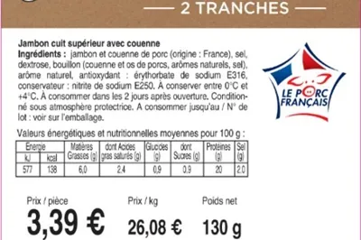 Photographie de jambon cuit supérieur cuisiné à l’os 2t 130g